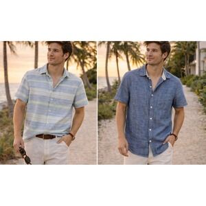 Faherty Men Reversible Coastal Minimalist Button Down Shirt Sz M Blue Resortwear